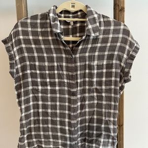 Lucky Brand Gray and White Plaid Blouse Size S